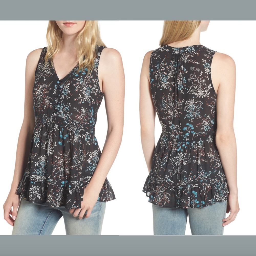 NWT Hinge Ruffle Peplum Sleeveless Chiffon Tank Floral‎ [ SZ Small ]
